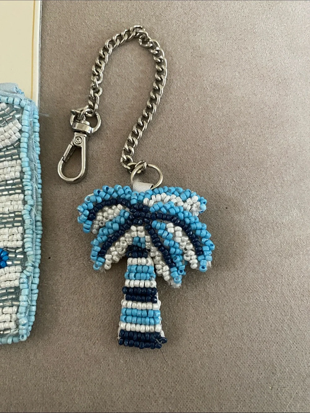 Sol & Mer Beaded Blue Whale Key & Card Holder with Tassel & palm tree charm. NWT